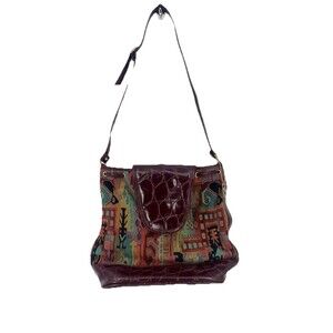 VTG 90s Aztec Tapestry Crossbody Bag Drawstring Earthy Boho Flap Croc Shoulder